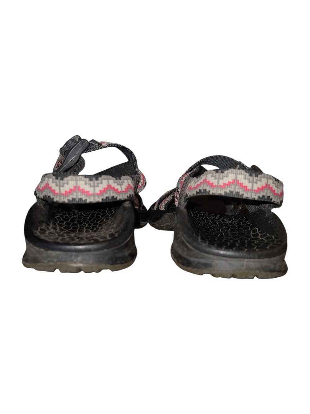Chaco Women's Black Sandals with Pink Gray and White Zigzag Straps - Picture 3 of 6